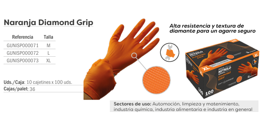 GUANTES NITRILO EXTREME GRIP NARANJA L 1